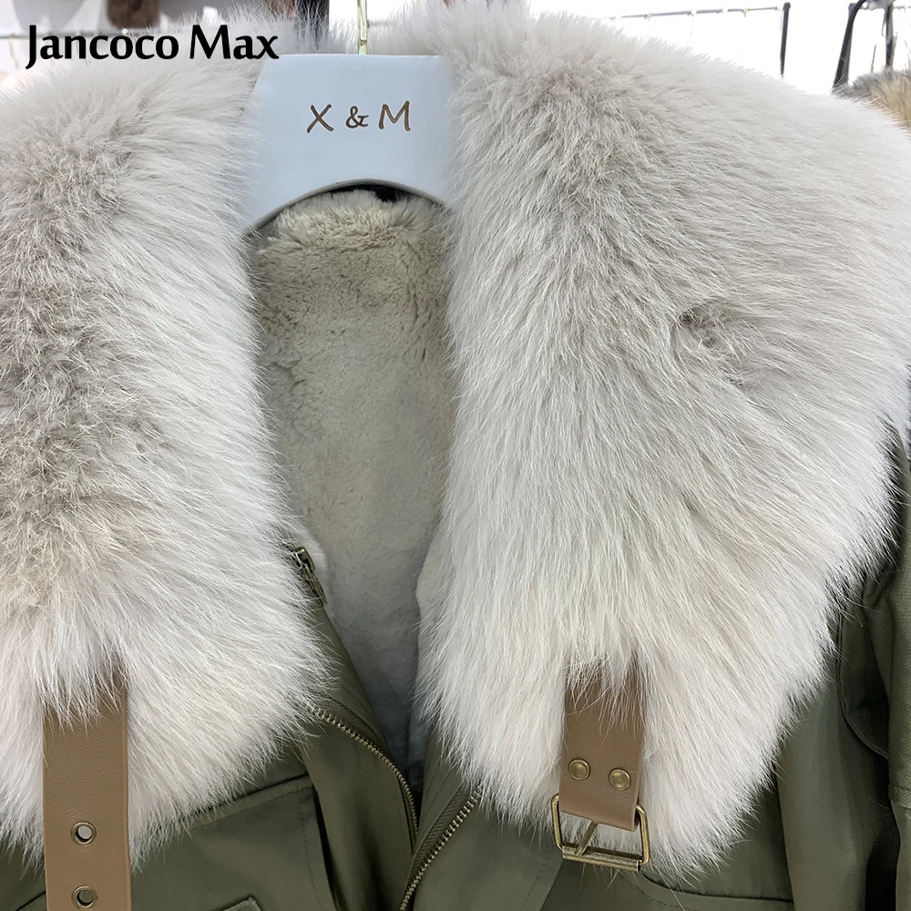 

2021 New Arrivals Women's Real Fox Fur Parka Fashion Rex Rabbit Fur Lining Female Thick Fur Jackets Coats S7946