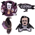 Эмалированная булавка Эдгара а по, ворона Nevermore, брошь в литературу, новый ворон, значок, аксессуар, подарки для кинофанатов, ювелирные изделия для вечеринок