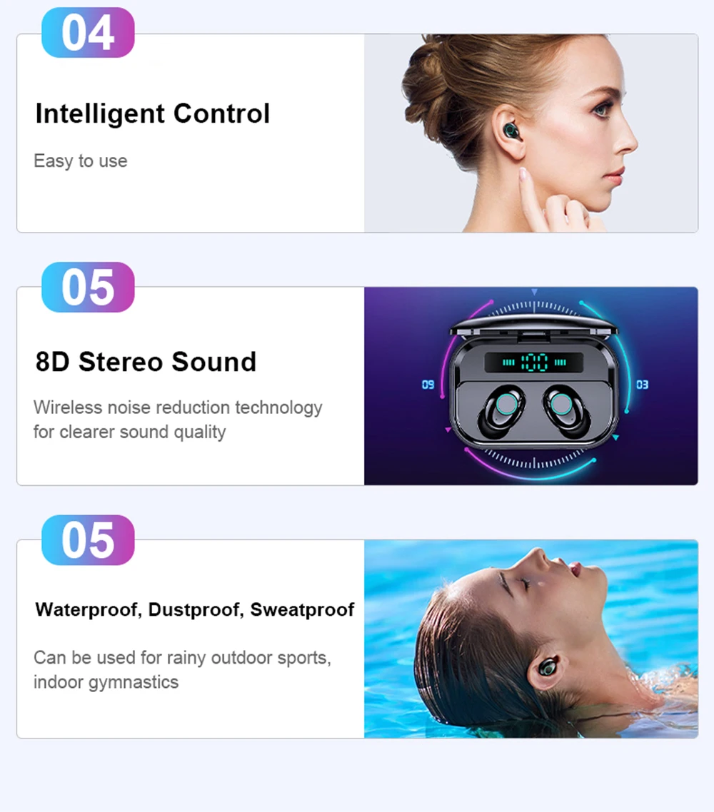 Newmsnr M7 Bluetooth 5,0 беспроводной светодиодный дисплей питания наушники, HD стерео HIFI Звук шумоподавление коснитесь управление
