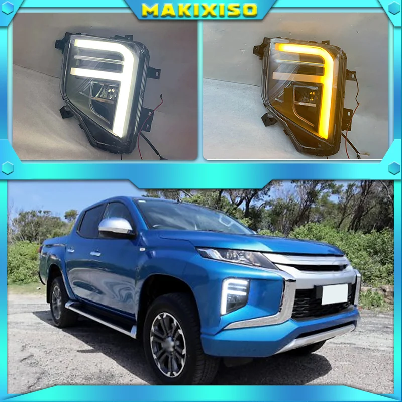 

Fit For Mitsubishi Triton L200 2019 2020 2021LED DRL Daytime Running Lights Fog Lamp Cover with Yellow Turn Signal Lamp