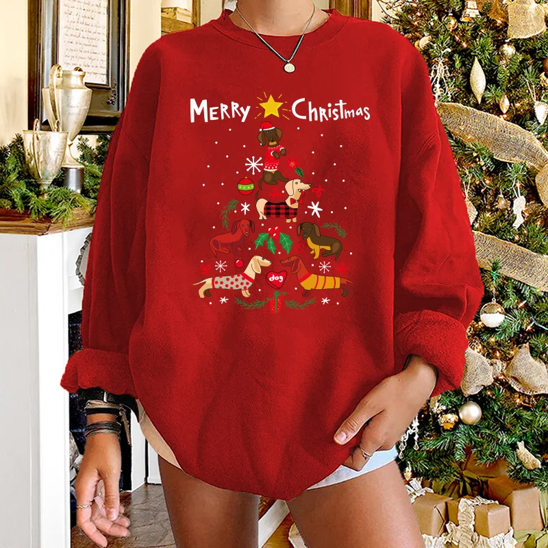 

Seeyoushy Merry Christmas Tree Graphics Print Sweatshirt Women Crewneck Casual Pullovers Women Top Long Sleeve Sudaderas Fashion