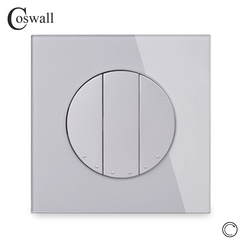 Coswall 3 Gang Momentary Contact Push Button Wall Light Switch Reset Pulse Gray Grey Crystal Glass Panel R11 Series | Обустройство