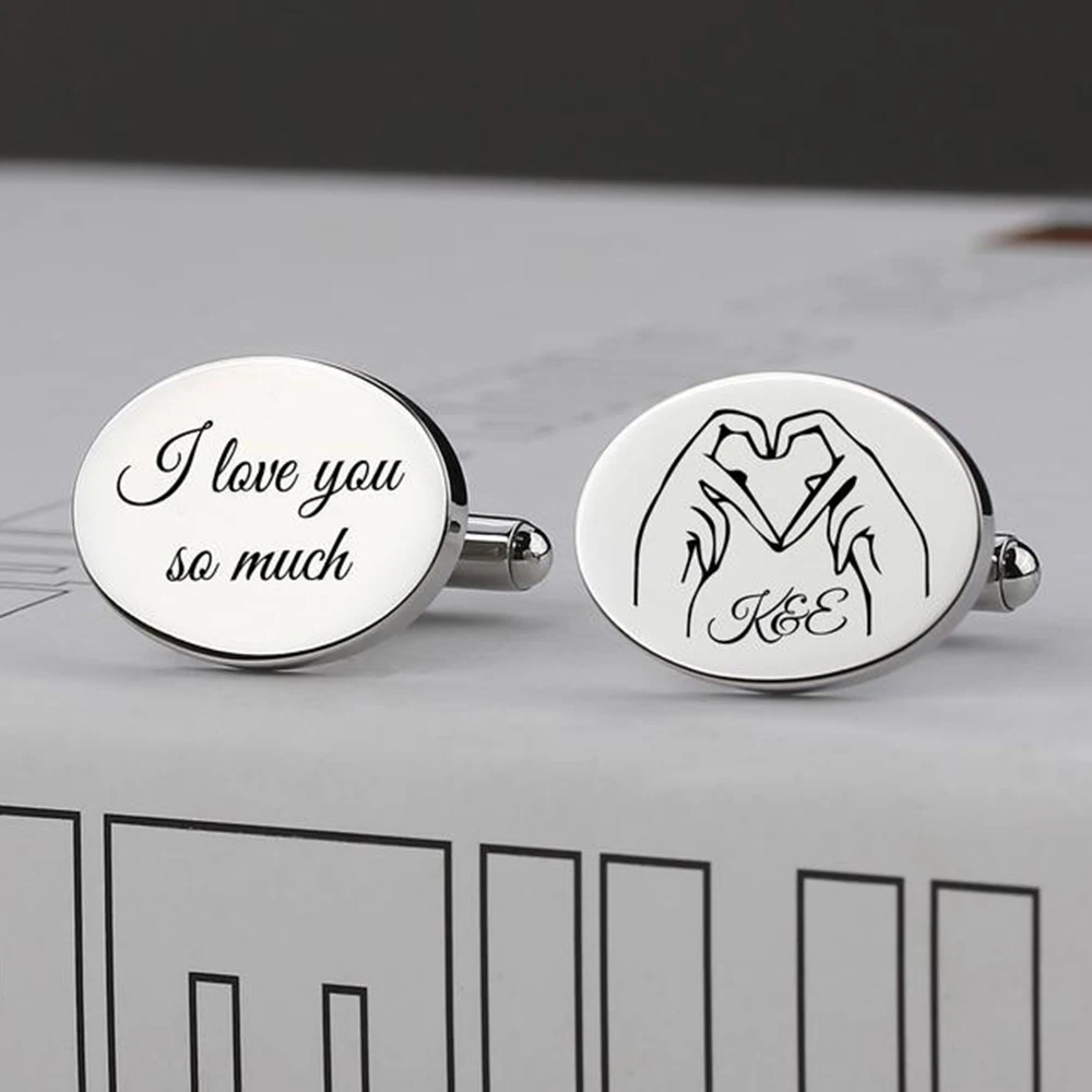 

HUHUI Custom Men Cufflinks Personalized Engraved Name Logo Stainless Steel Geometric Suit Cuff Link Gents Dad Husband Best Gift