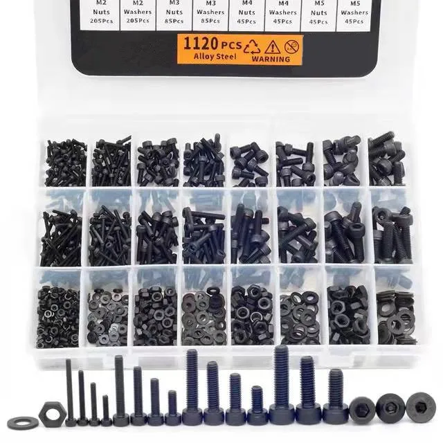 

1120Pcs M2 M3 M4 M5 Hex Screw Set With Bolts Nuts Washers Carbon Steel Flat Round Cap Head Hexagon Socket Screw Kit Allen Bolts