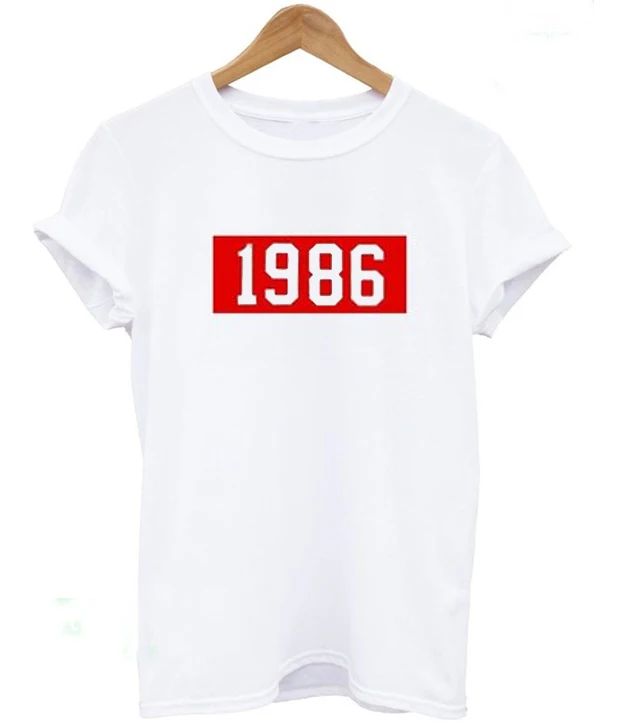 

Summer Style Tops Tumblr Graphic Outfit Women's Clothes Girls T Shirts 1986 Font Tshirt Red Letter Print T-Shirts