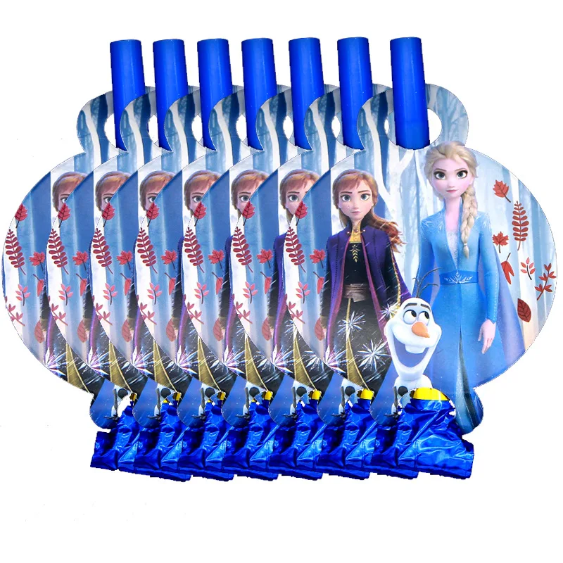 6Pcs Blowout Вечерние украшения в виде принцесс Эльзы из мультфильма «Холодное сердце», вечерние украшения, бумажные стаканчики, соломинки, подарок для детей на день рождения, украшения детский душ - Цвет: 6Pcs Blowout