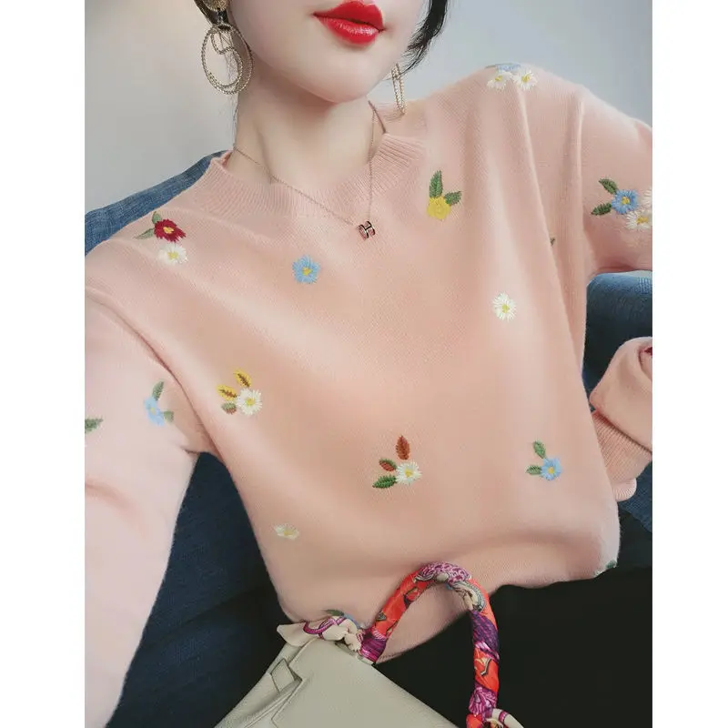 

Handmade Embroidery Is Very Beautiful! Heavy Embroidered 2021 Spring New Knit Low Waist Jersey Sweater for Women