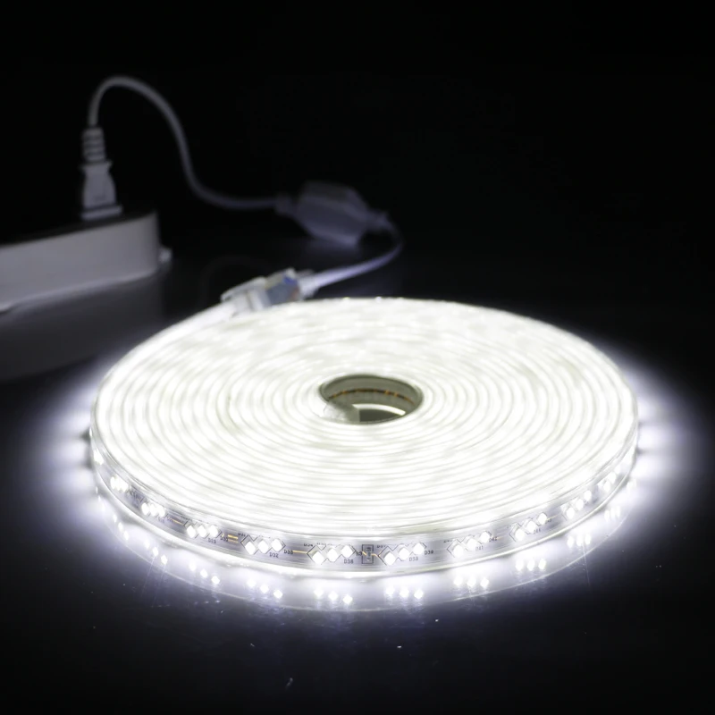

With EU Plug 220V LED Strip 2835 High Safety High Brightness 120LEDs/m Flexible LED Light Outdoor Waterproof LED Strip Light