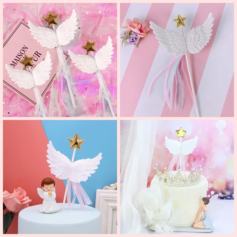 Блестящие звезды с крыльями ангела торт фигурки жениха и невесты С Днем Рождения