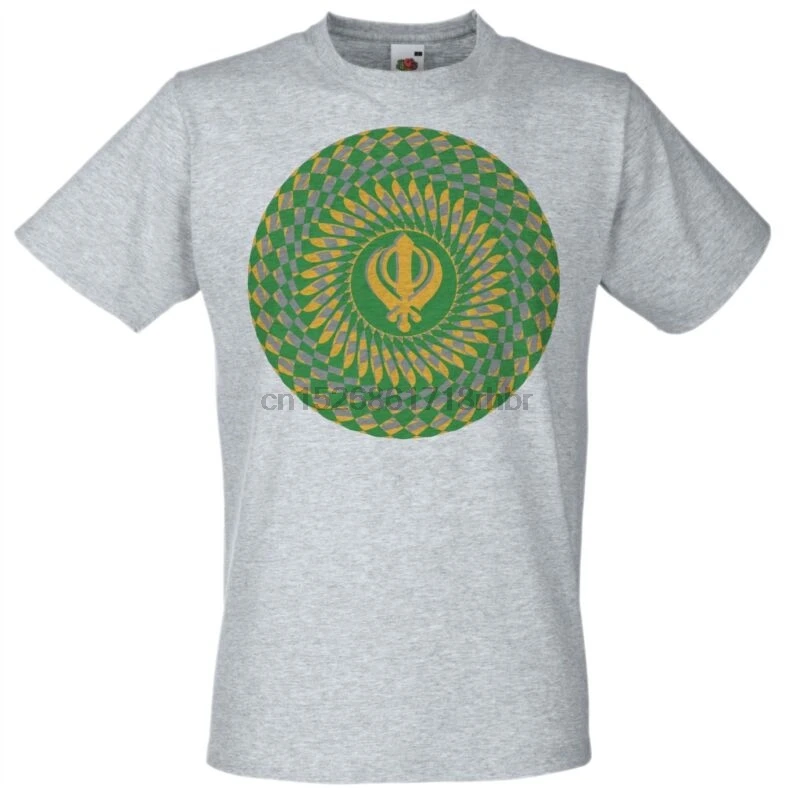Футболка Khanda Sikh с надписью на религиозную тему серый цвет психоделическая Гоа