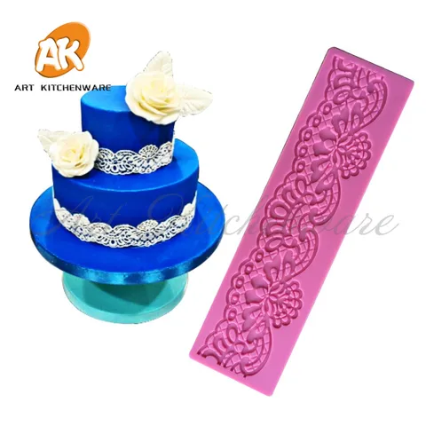 Модный кружевной коврик, силиконовая кружевная форма для торта, товары для мастики, инструменты для украшения тортов, декоративная рамка, кружевная форма