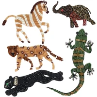 3d handmade rhinestone animal beaded patches sew on crystal patch beading applique patch tiger panther elephant horse gecko