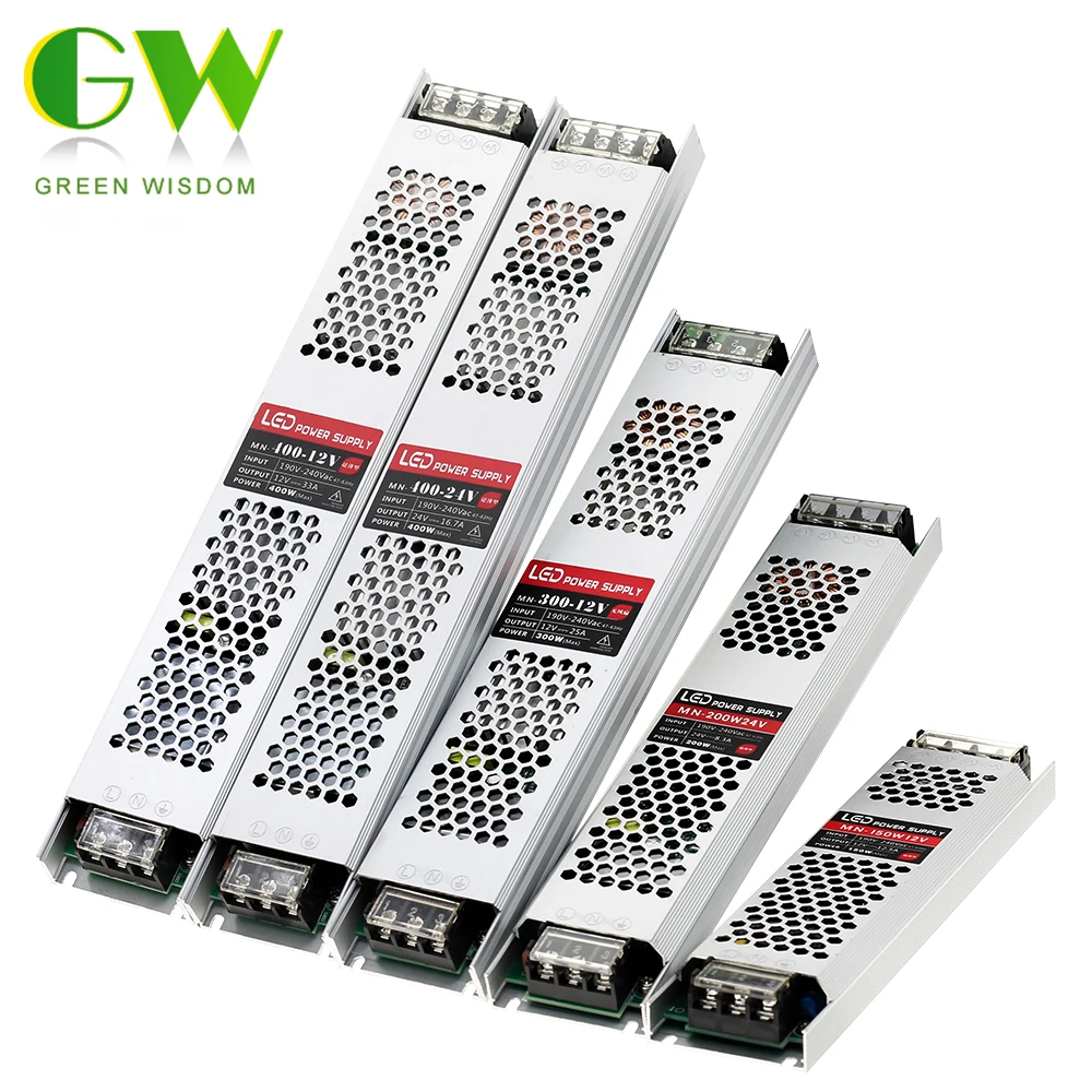 Ультра тонкий импульсный источник питания DC12V 24V Трансформаторы освещения 60W 100W