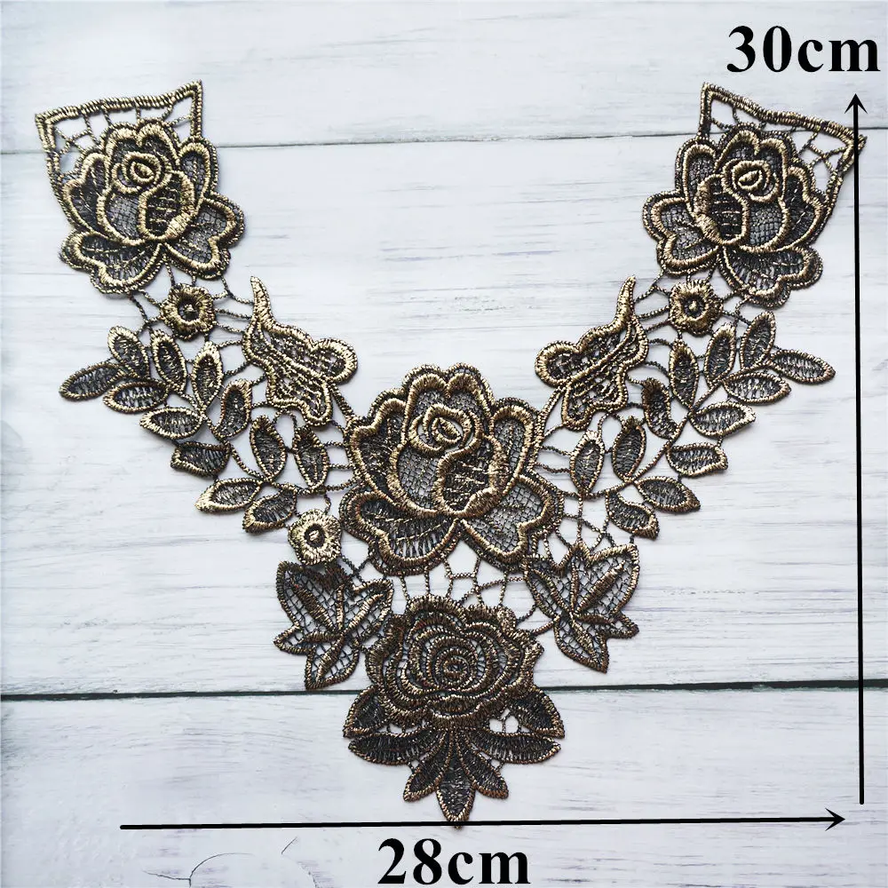 Бронзовая вышитая аппликация для платья кружевная ткань отделка воротника
