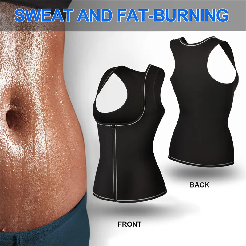 Junlan Women Reducing Sauna Vest with Zipper Neoprene Tummy Control Waist Trainer Shaping Tops Body Slimming Shapers Fat Burning