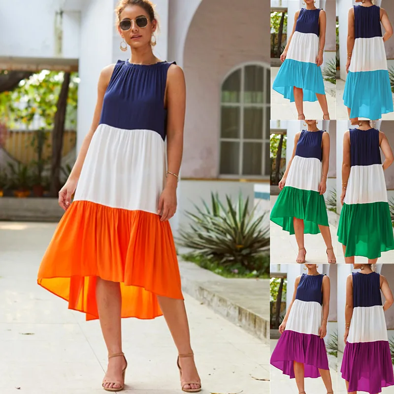 Платье женское длинное без рукавов цветное повседневное средней длины из хлопка