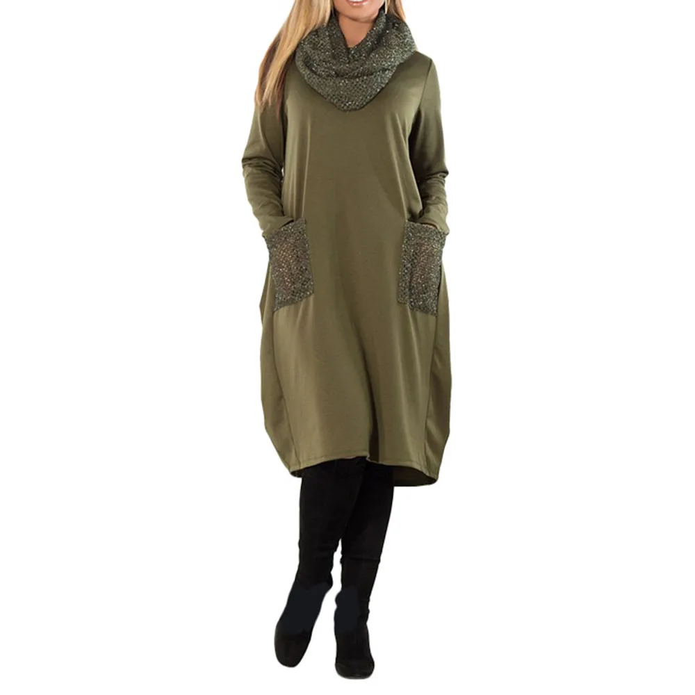 Женское Повседневное платье оверсайз на осень и зиму шарф с пайетками воротником