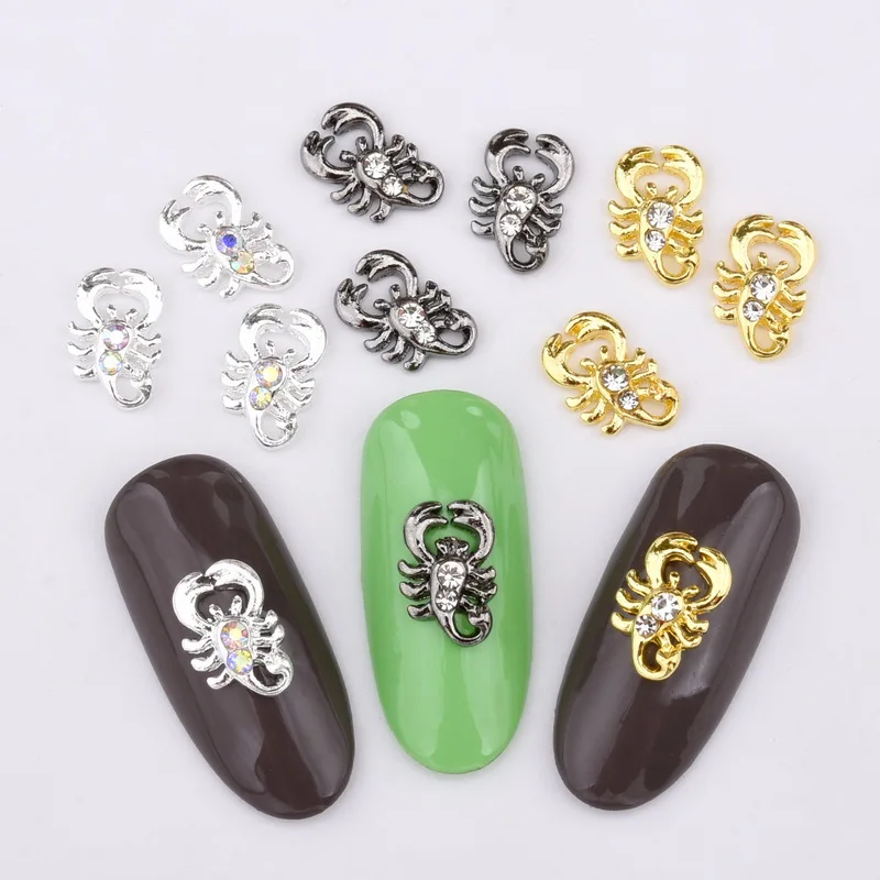 10 шт. украшения для дизайна ногтей 3D кости золото серебро пистолет черный сплав