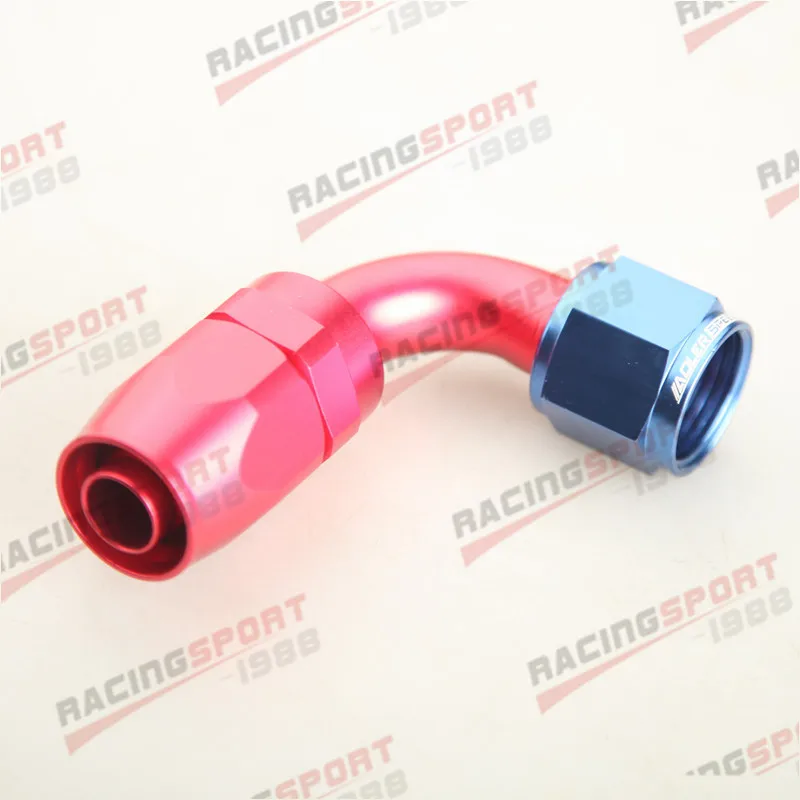 

-12AN AN12 90 Degree Swivel Oil Fuel Line Hose End Fitting Adaptor Red/Blue
