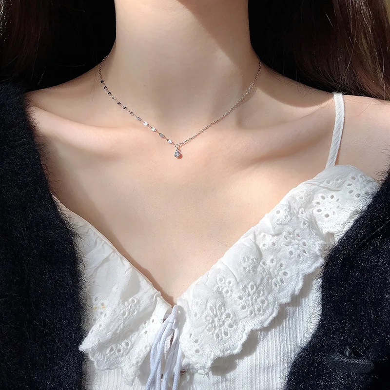 925 Sterling Silver Simple Crystal Pendant Creative Irregular Chain Necklace Women Light Luxury Wedding Jewelry Accessories | Украшения и