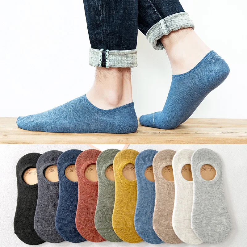 

Solid Color Cotton Men Socks Breathable Sport Socks Ankle Short Boat Male Invisible Socks Silicone Anti-off calcetines Wholesale