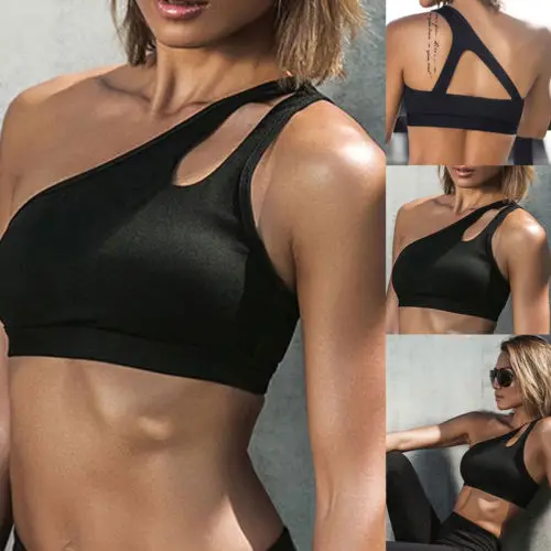 

New Fashion Ladies One-shoulder Cutout Halter Sports Vest Breathable Fitness Crop Tops Women Stretch Skinny Workout Tops