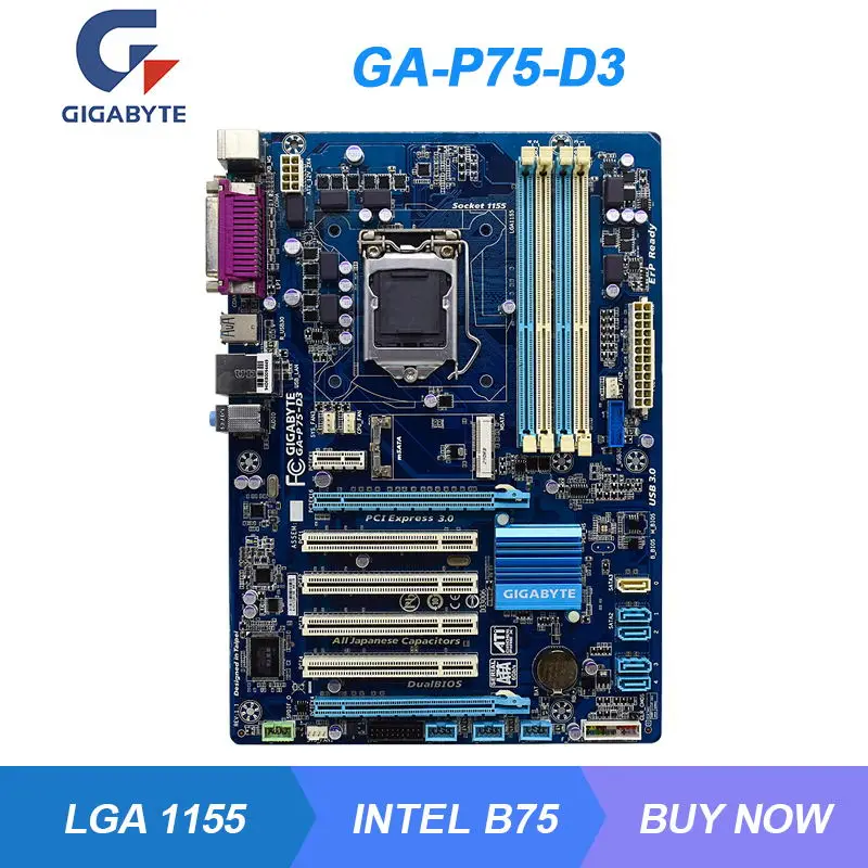 

GA-P75-D3 для Gigabyte Intel B75 LGA 1155 Материнская плата для настольного ПК DDR3 32G Core i7/i5/i3/Celeron Cpus USB3.0 SATA3 ATX PCI-E 3,0