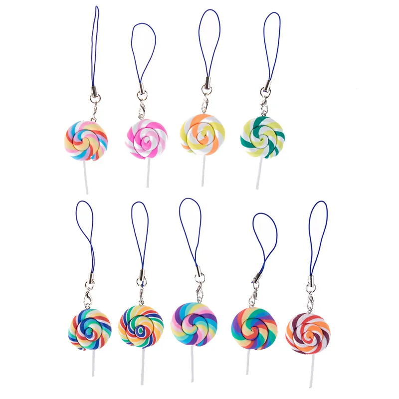 

1pc Cute Colorful Candy Lollipop Pendant Rope Keychain Hooks Mobile Phone Charms Keyring Accessories