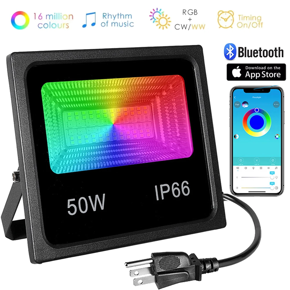 

RGB прожектор светильник Bluetooth приложение умный Светодиодный прожектор светильник 15 Вт 25 Вт 50 Вт 100 Вт IP66 водонепроницаемый Светодиодный точечный светильник настенные уличные садовые фонари светильник s