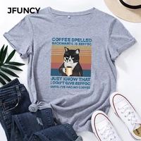 jfuncy women cotton t shirt cartoon cat graphic print loose tees short sleeve woman casual t shirt summer female tops