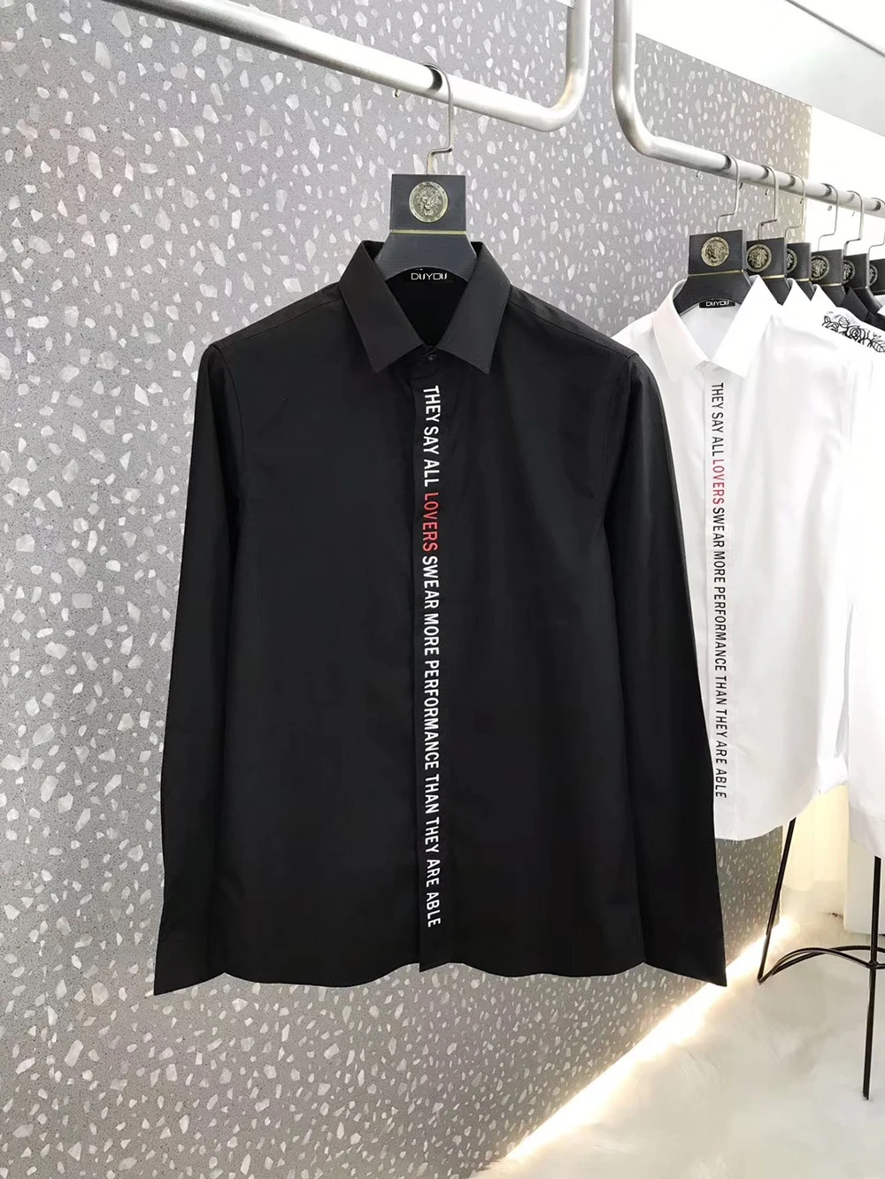 DUYOU Мужская рубашка хлопок мужская классическая с английскими надписями и