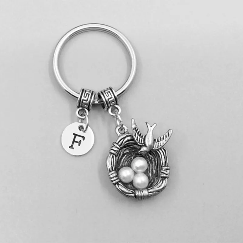 

A-Z 26 Initial Letters Fashion Key Ring Metal Key Chain Keychain Jewelry Antique Silver Color Plated Swallow bird's Nest Eggs