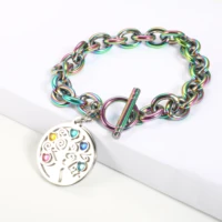 heart shape crystal rainbow color tree of life charm bracelet for women men circle charm bracelet with t o closure jewelry gift
