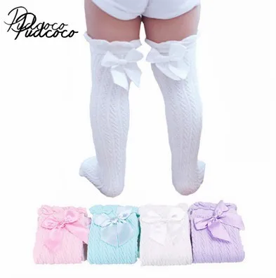 

2019 Brand New Newborn Infant Baby Girl Knee Stocking Cotton Breathable Summer Solid Bowknot Fish Net Long Stockings 28cm 38cm