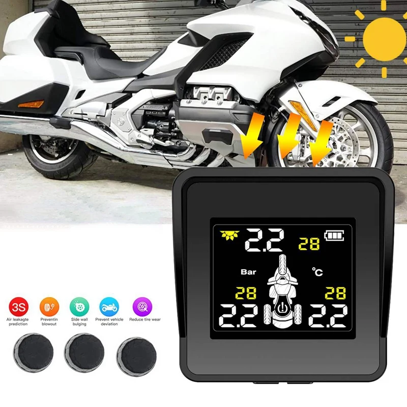 

External Sensors TPMS Tricycle Waterproof Motorcycle Real Time Tire Pressure Monitoring System Wireless LCD Display