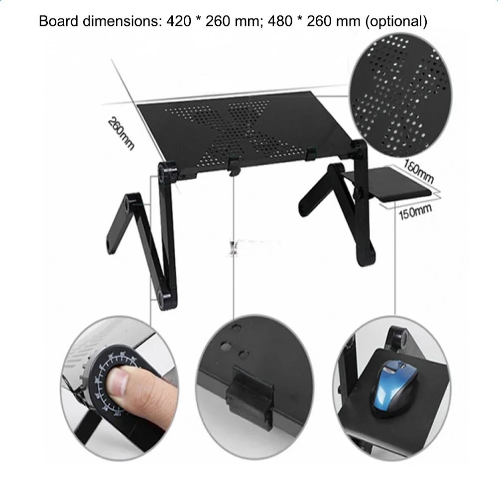 Стол для ноутбука Регулируемый алюминиевый эргономичный портативный столик