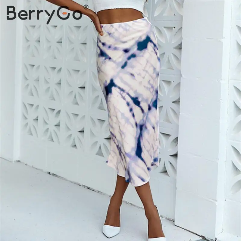 Женская Юбка-миди с принтом BerryGo элегантная уличная вечерняя юбка высокой талией