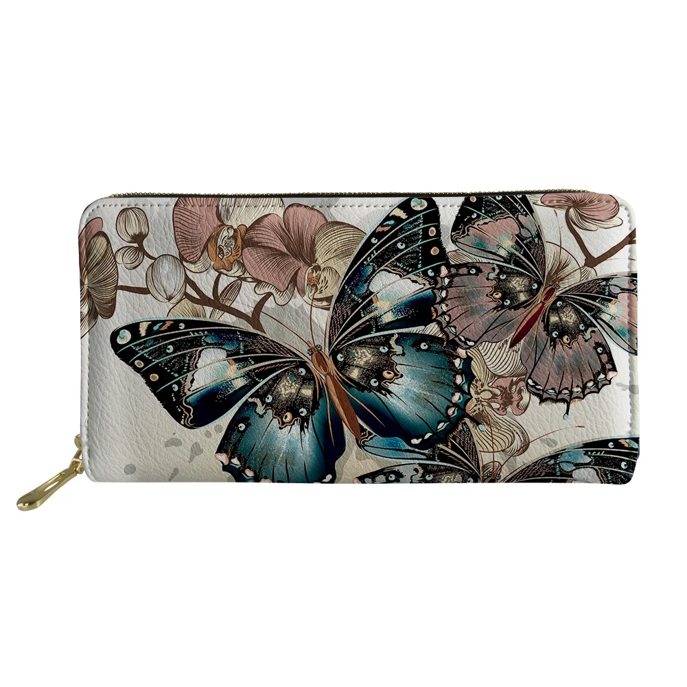 

Butterfly Print Coin Wallet Women Zip Around Casual Clutch Purses PU Leather Credit Card Wallet for Girls Ladies Cute Money Bag