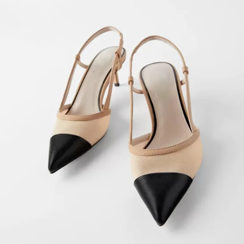 

Brand Classic Stitching High Heel Womens Shoes New Pointed Toe Mesh Sandals Formal Wear Professional Stiletto Single Shoes Women