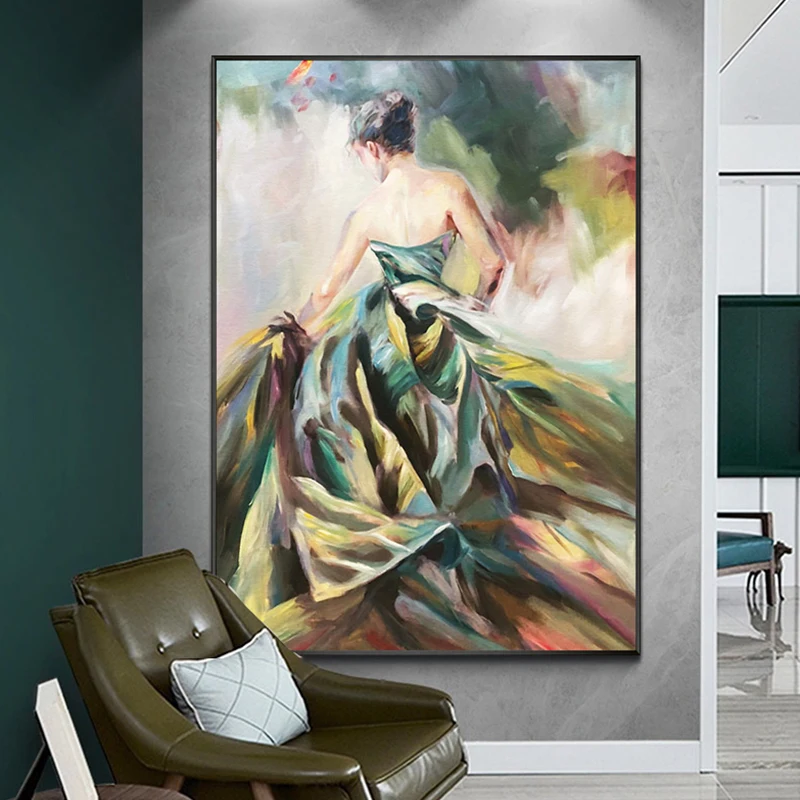 Goede 100% Hand Geschilderd Abstracte Jurk Art Olieverfschilderij Wall Art Frameloze Foto Decoratie Voor Live Kamer Home Decor Gift