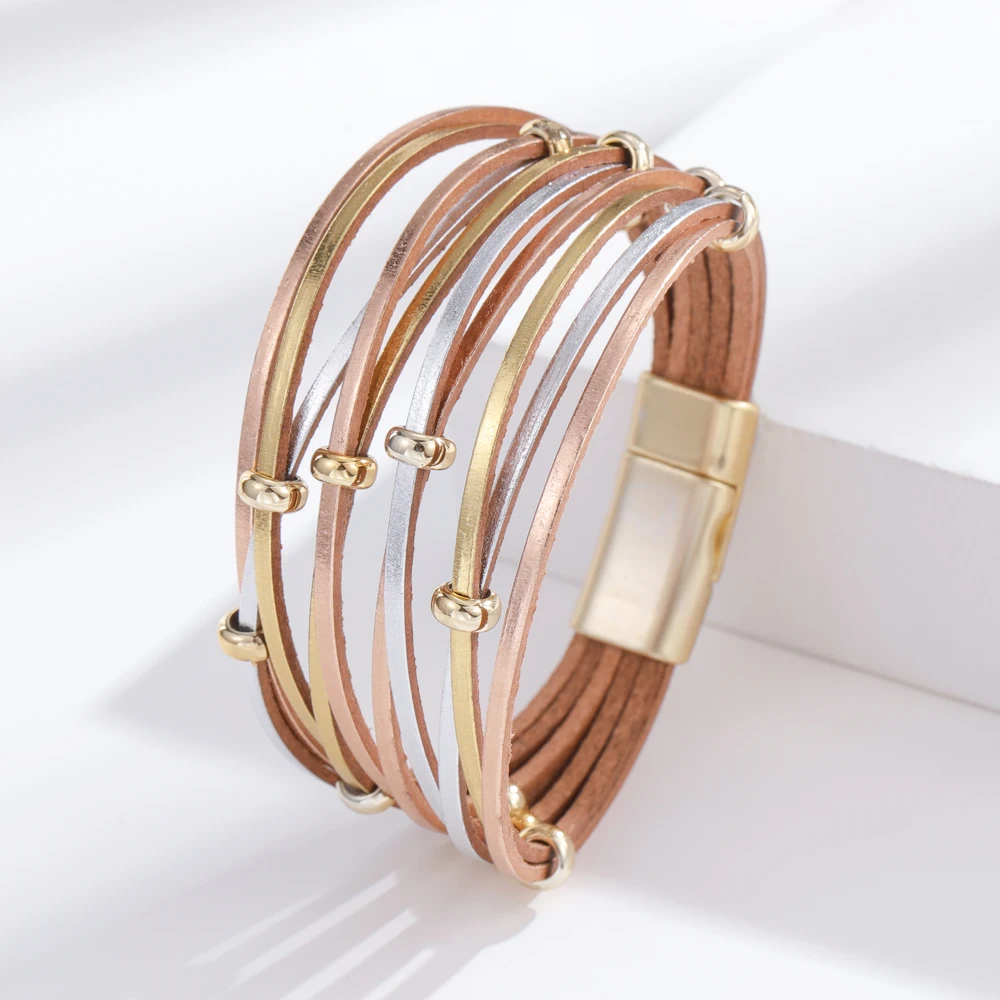 

Ladies Champagne Bracelet Women Bohemian Multilayer Charm Resin Metal Bead Winding Bangle Fashion Jewelry Gift for Girlfriend