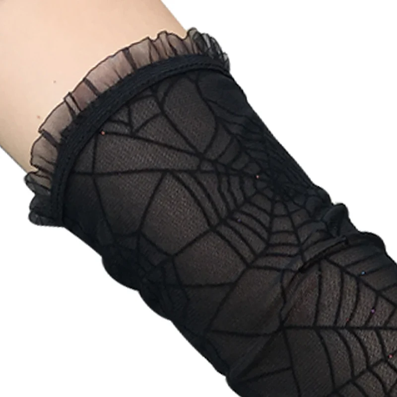 

Spider Web Pattern Gloves Black Cosplay Performance Gloves Women Sun Anti-UV Half Finger Arm Sleeve Mesh Long Gloves Sequined