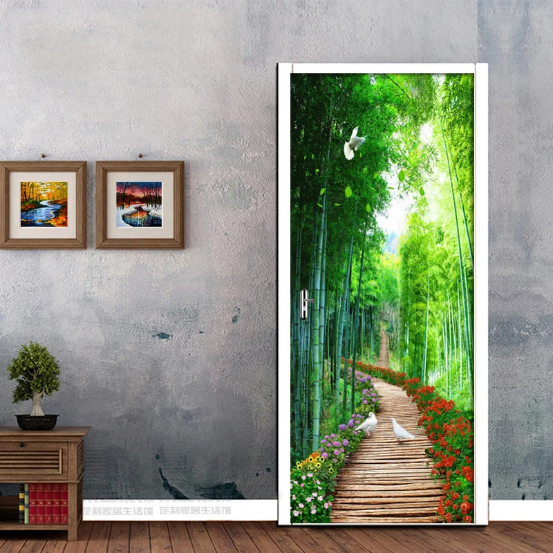 Водостойкая самоклеящаяся дверная наклейка из ПВХ зеленая деревянная доска