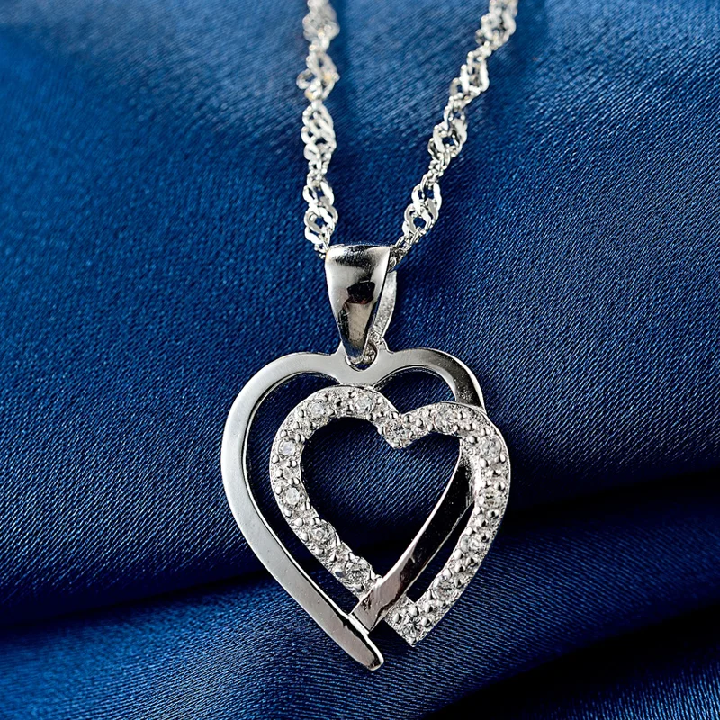

Double Heart 925 Sterling Silver Pendant Warmheart Best Gift for Girlfriend Lovely Jewelry CHDCD004186