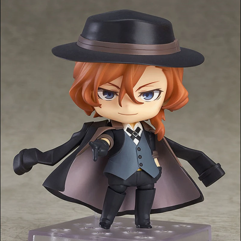 

10cm Chuya Nakahara Anime Action Figure PVC Hat Gloves Changeable Face Standing Posture Q Version Long Coat Model Doll Toys Gift