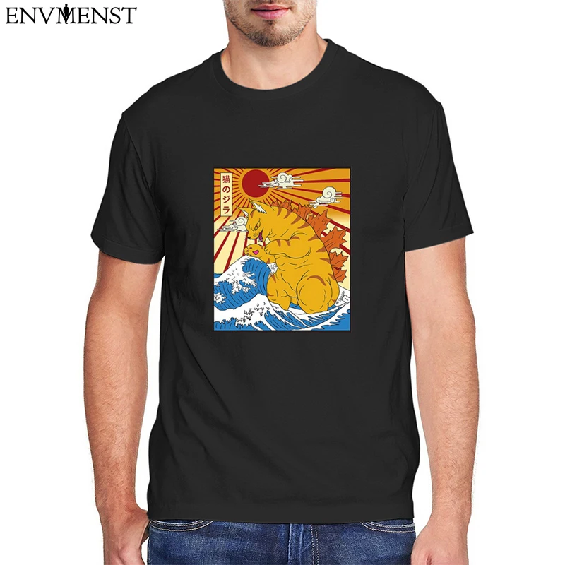 Винтажная Мужская футболка с принтом кошки 2021 большая волна канагава японская