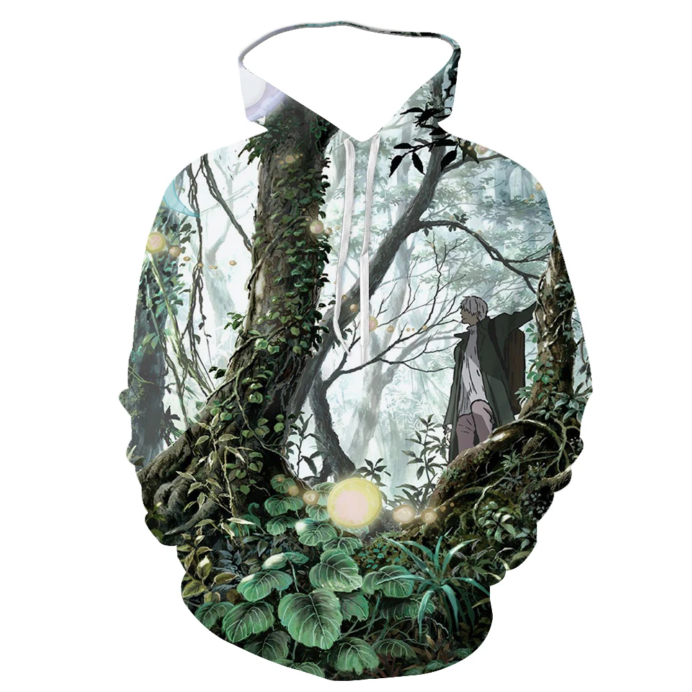 

2021 Spring And Autumn Men's 3D Cartoon Anime Mushishi Light Wine Print Pullover Funny Character Korean Loose Hoodie