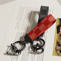 luxury genuine leather lanyard keychain metal rotating horseshoe buckle car key chain key ring holder jewelry gift for men women
