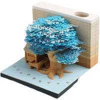 omoshiroi block tree house model notepad 3d memo pad pen holder gift decoration treehouse art crafts collection for party