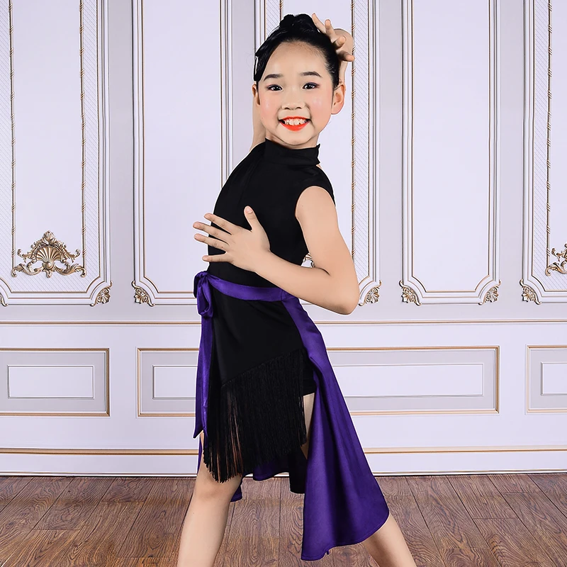 

Latin Dance Dress For Girls Clothes White/Purple Prom Dress Tassel Skirt Event Performance Kids Ballo Latino Fringe Dress 3672